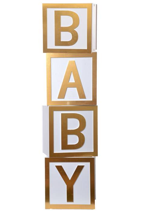15.5" Baby Wooden Block Letters - Stack of 4 White/Gold