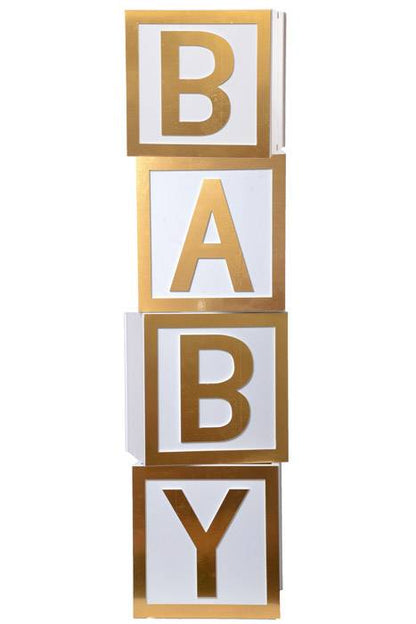 15.5" Baby Wooden Block Letters - Stack of 4 White/Gold