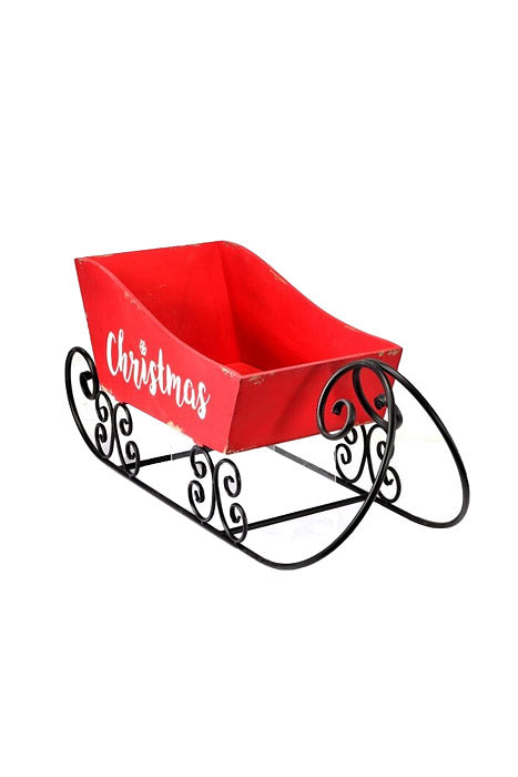 32"  Metal/Wooden Christmas Sleigh Red/White