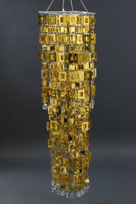 41" Two Tier Squared Pvc Chandelier W/beads Gold