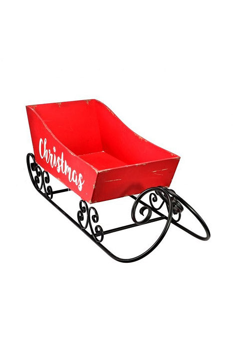 40" Wooden/Metal Christmas Sleigh Red/White