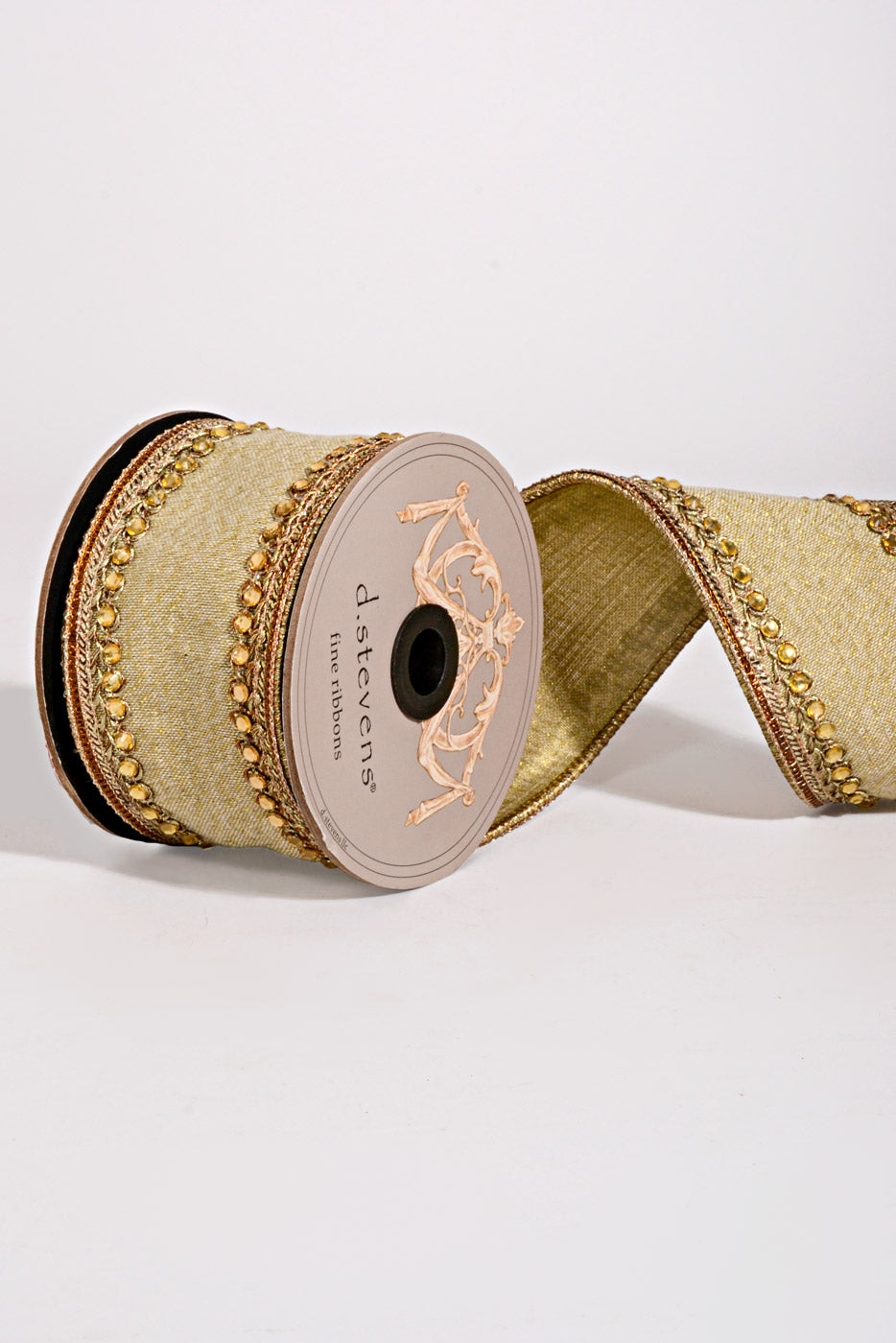 2.5" X 5Yds Linen Gold Lurex Jewel Side Trim Ribbon Natural/Antique Gold