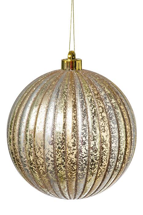 150mm Stripe Mercury Ball Glitter Ornament Gold/silver Pkg/2