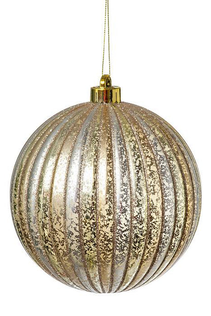 150mm Stripe Mercury Ball Glitter Ornament Gold/silver Pkg/2