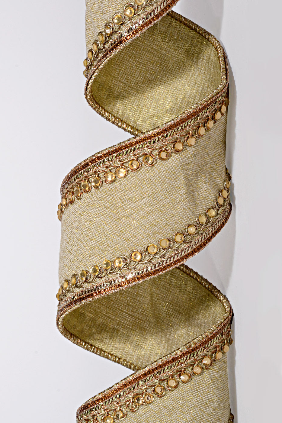 2.5" X 5Yds Linen Gold Lurex Jewel Side Trim Ribbon Natural/Antique Gold