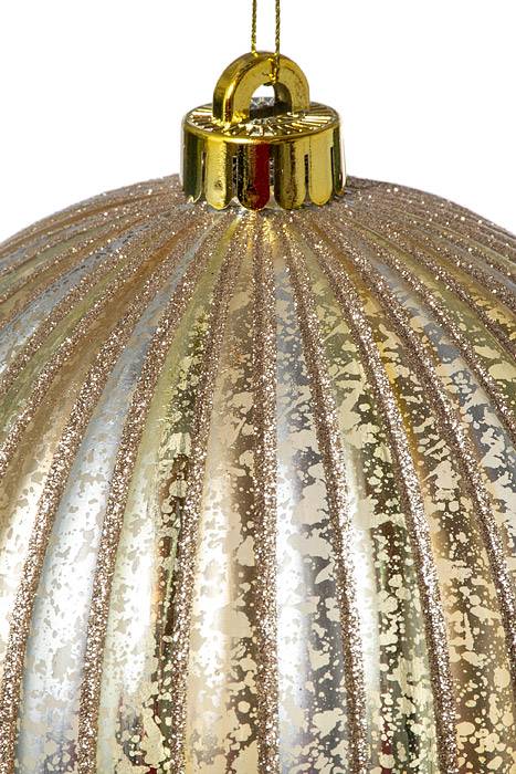 150mm Stripe Mercury Ball Glitter Ornament Gold/silver Pkg/2
