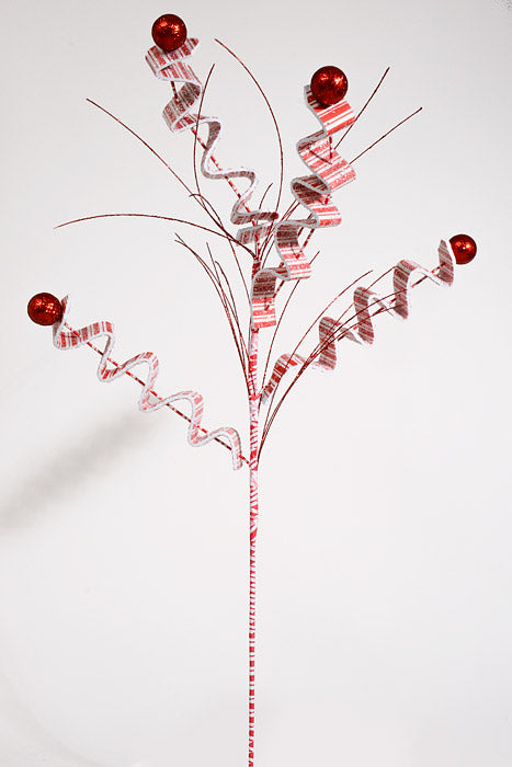 27.5" Curly Candy Cane Spray Red/White