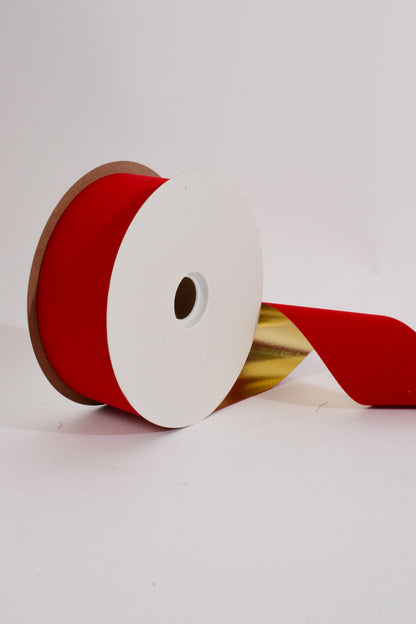 2.5" X 25Yds Gold Back Vel-Pruf Plastic Ribbon Medium Red