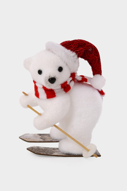 6.5" Bear On Skyboard W/Scarf White/Red