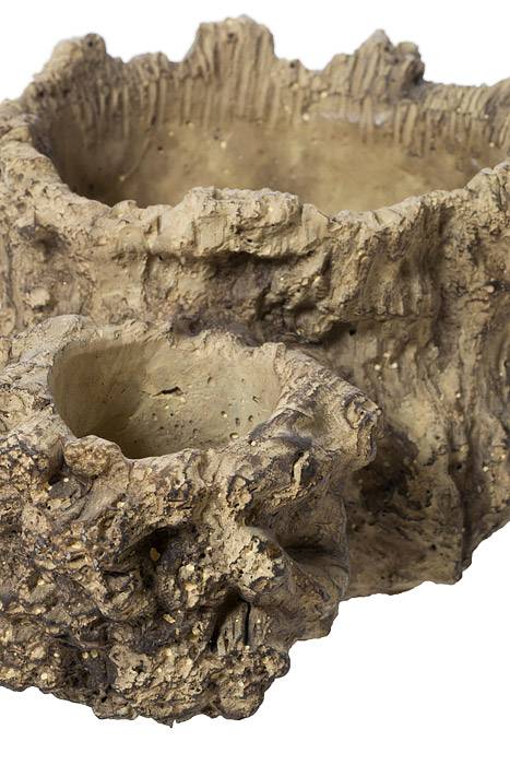 11" X 5" Oval Driftwood Design 2-tier Opening Cement Planter Natural