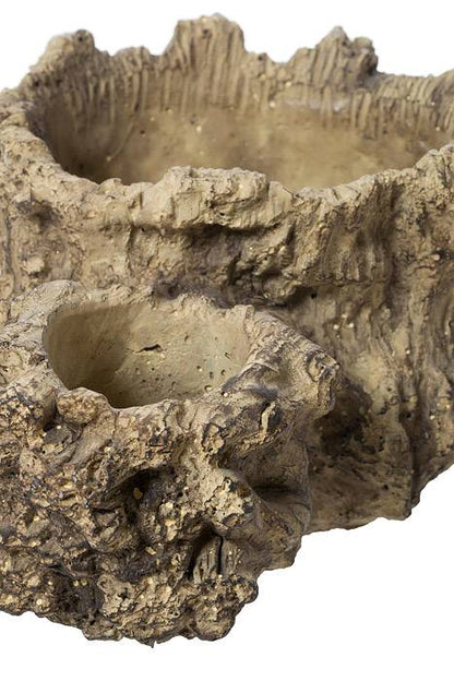 11" X 5" Oval Driftwood Design 2-tier Opening Cement Planter Natural