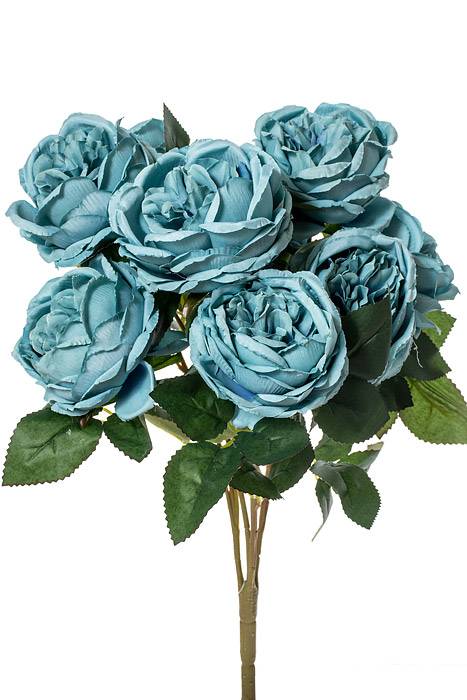 18" Silk Cabbage Rose Bush Turquoise