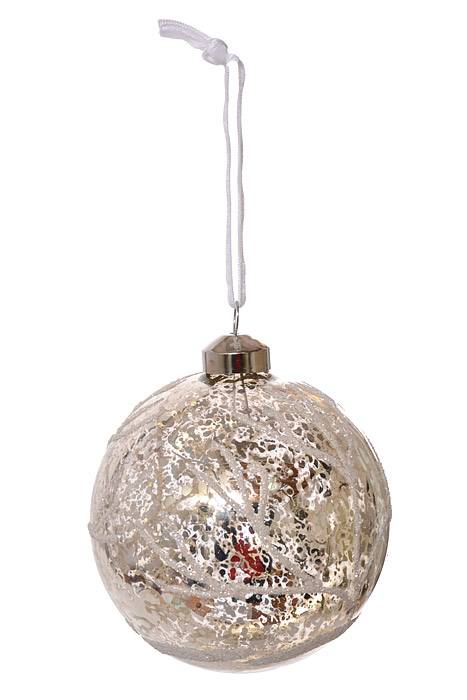 100MM Glass Ball W/Deer Ornament Champagne/White