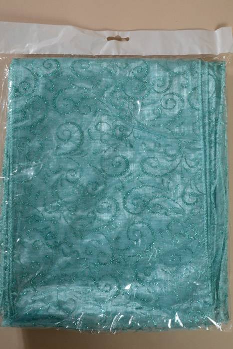 9" X 10ft Sparkle Swirl Organza Aqua Pkg/6