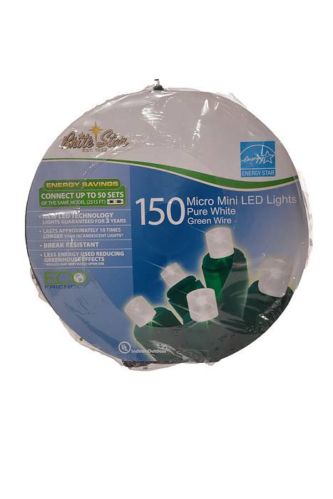 50 Ft 150 Light Micro Mini Led Set W/green Wire Pure White