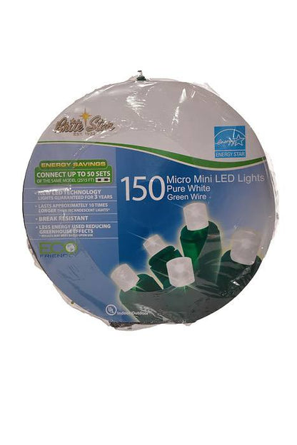 50 Ft 150 Light Micro Mini Led Set W/green Wire Pure White