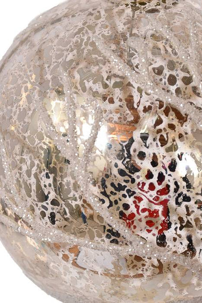 100MM Glass Ball W/Deer Ornament Champagne/White