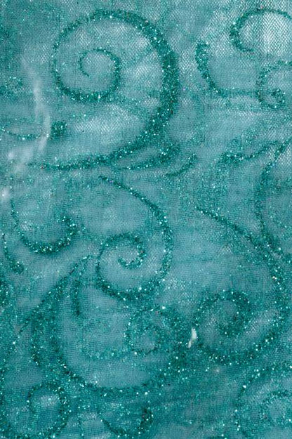 9" X 10ft Sparkle Swirl Organza Aqua Pkg/6