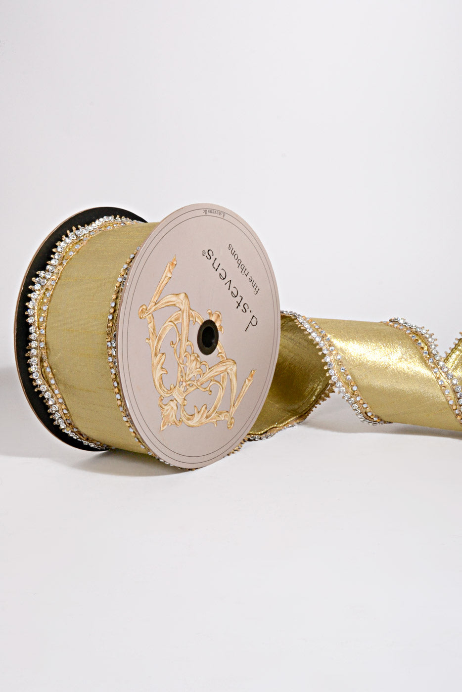 4" X 10Yds Metallic Dupion Jewel Scallop Edge Ribbon Gold/Silver