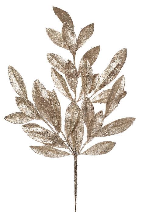 21" Glitter Sparkling Bay Leaf Spray Platinum