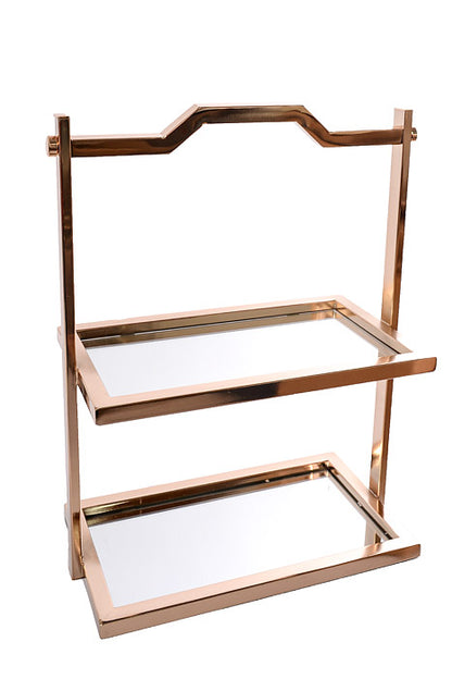 17" Metal Mirror Rectangle 2 Tier Tray Gold