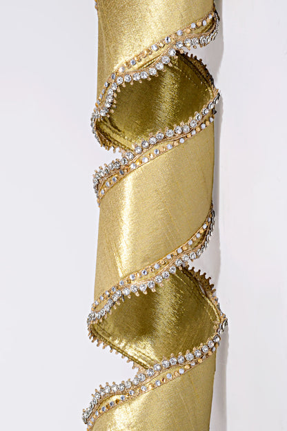 4" X 10Yds Metallic Dupion Jewel Scallop Edge Ribbon Gold/Silver