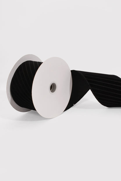2.5" X 10Yds Wired W/Diagonal Line Velvet Ribbon Black