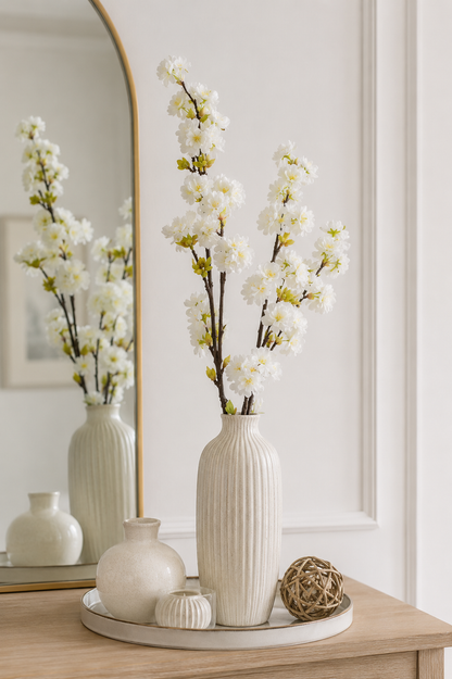 37" Silk Peach Blossom Spray Cream