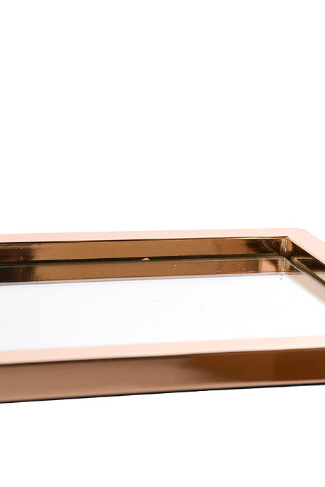 17" Metal Mirror Rectangle 2 Tier Tray Gold
