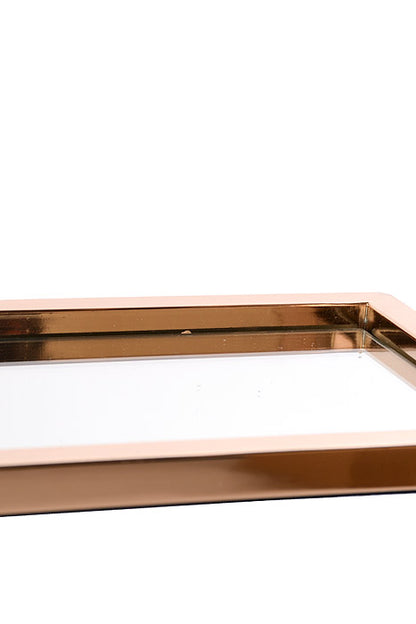 17" Metal Mirror Rectangle 2 Tier Tray Gold