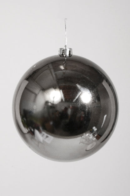 250Mm Shiny Plastic Ball Ornament Charcoal