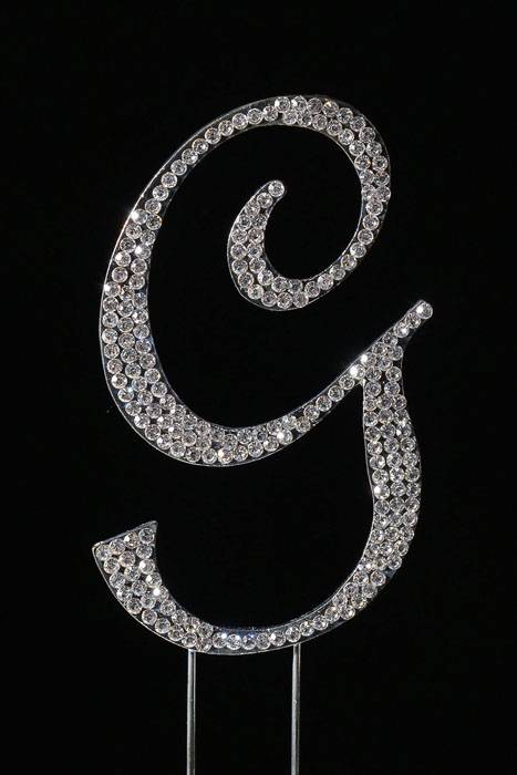 4.5" Rhinestone Letter "g" Cake Topper Silver