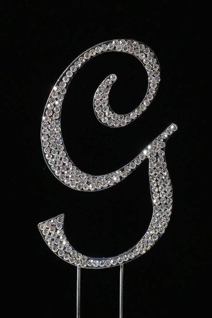 4.5" Rhinestone Letter "g" Cake Topper Silver