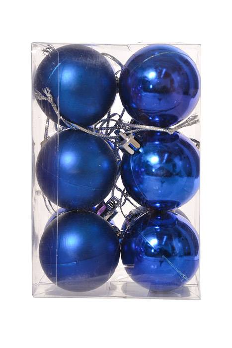 40mm Shiny &amp; Matte Plastic Ball Ornament Royal Blue Pkg/12
