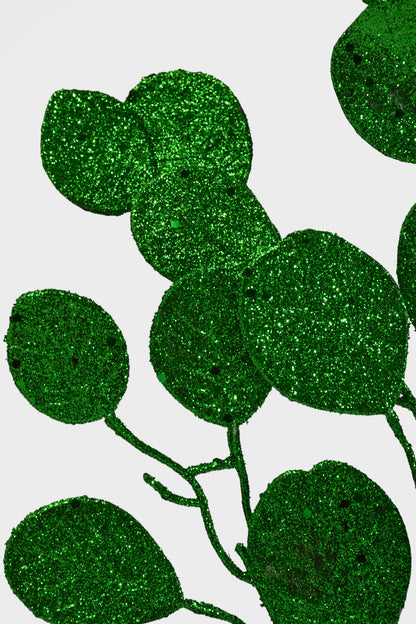 27.5" Glitter Leaves Stem Green