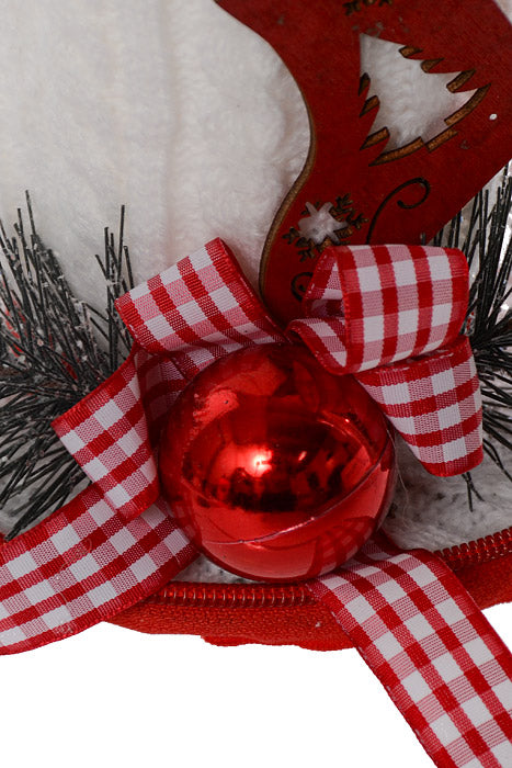 6&quot; Holiday Hat With Pine Ball Red/White