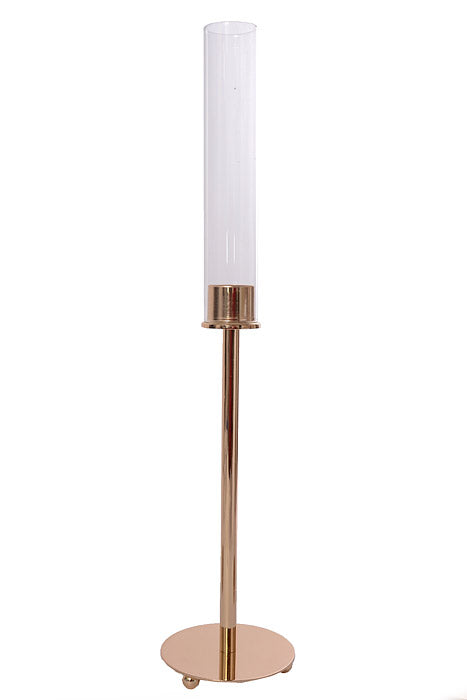 22" Metal Candle Holder With Glass Gold