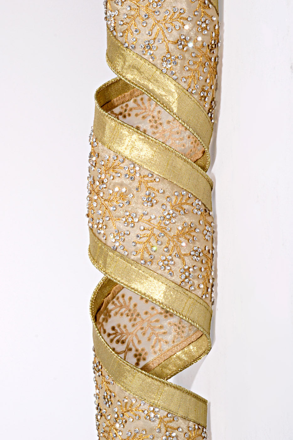 4" X 5Yds Metallic Dupion Crystal Branch Center Ribbon Gold/Silver