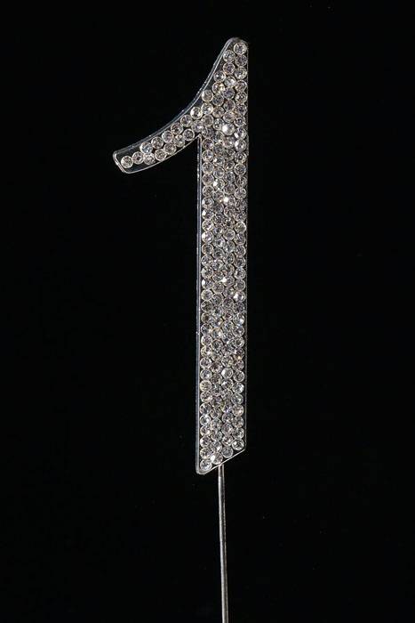 4.5" Rhinestone Number "1" Cake Topper Silver