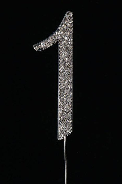 4.5" Rhinestone Number "1" Cake Topper Silver