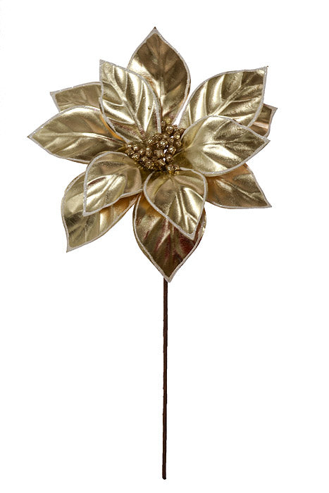 22" Metallic Glitzy Poinsettia Stem Champagne