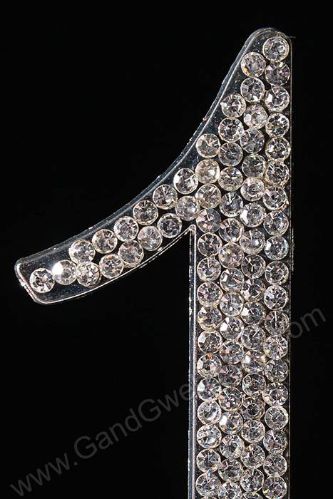 4.5" Rhinestone Number "1" Cake Topper Silver