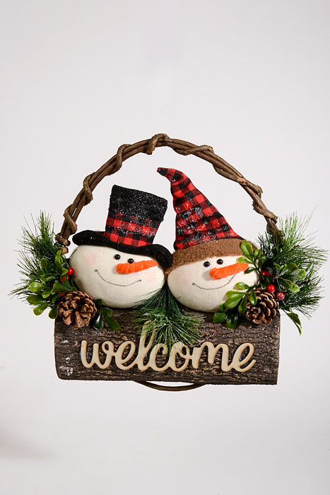 15" Welcome Snowman Wreath Brown/Red/White