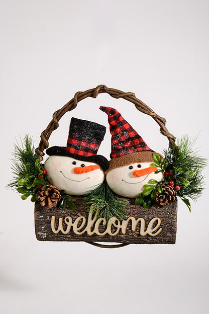 15" Welcome Snowman Wreath Brown/Red/White