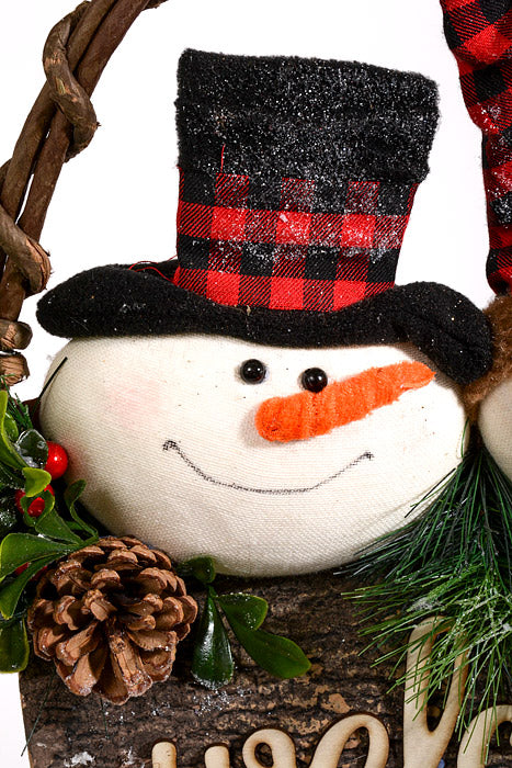 15" Welcome Snowman Wreath Brown/Red/White