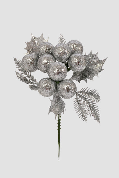 7" Xmas Berry Pick Silver Pkg/12