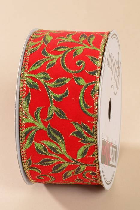 2.5" X 10yds Wired Holiday Vine Ribbon Red/green