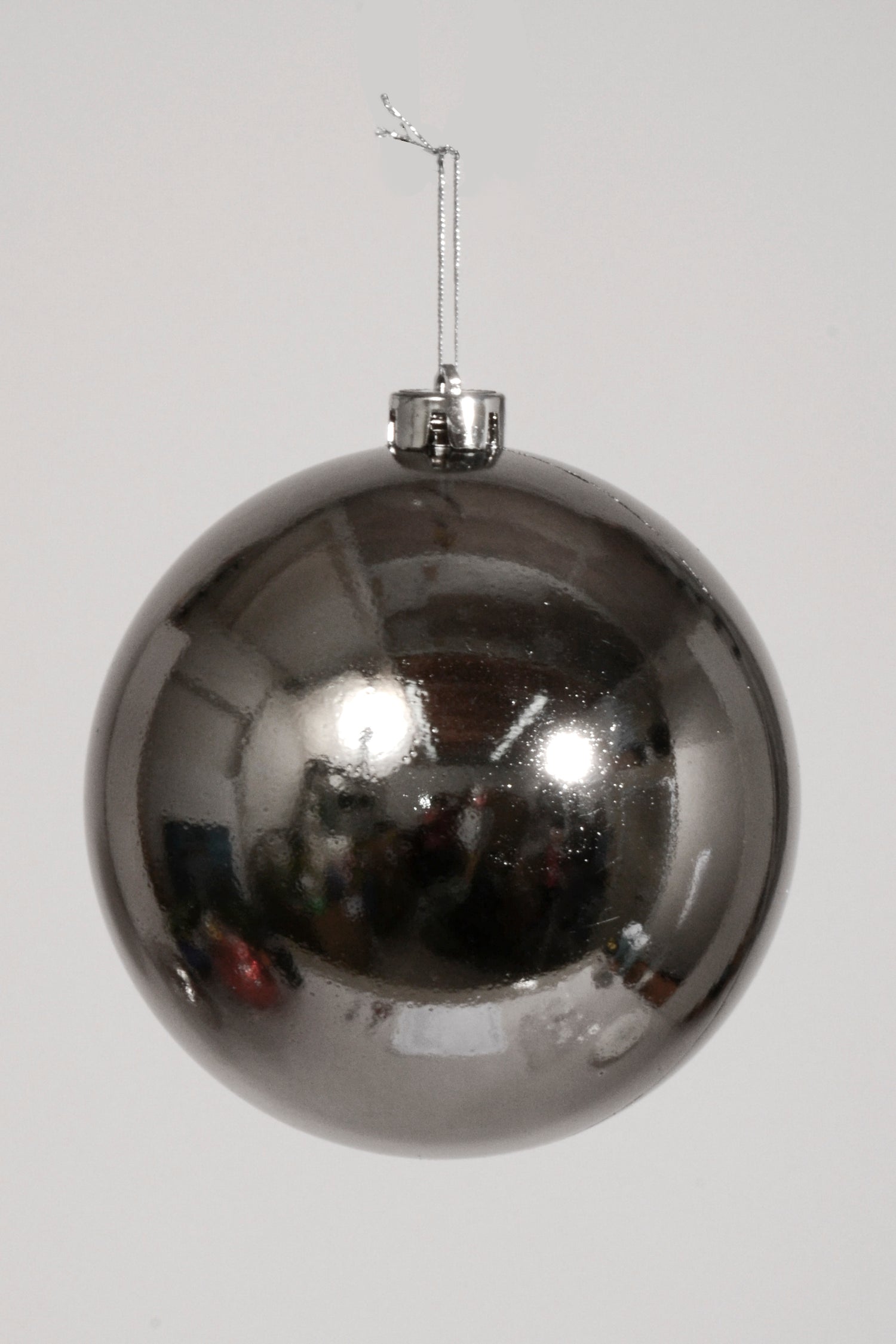 150Mm Shiny Plastic Ball Ornament Charcoal