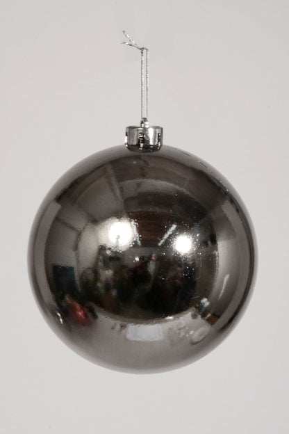 150Mm Shiny Plastic Ball Ornament Charcoal