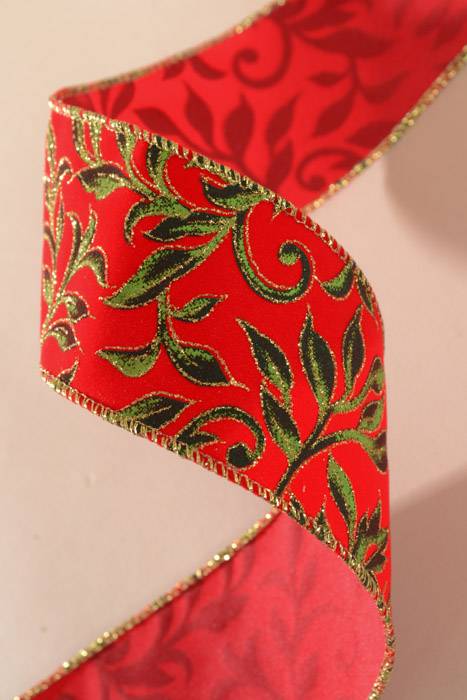 2.5" X 10yds Wired Holiday Vine Ribbon Red/green